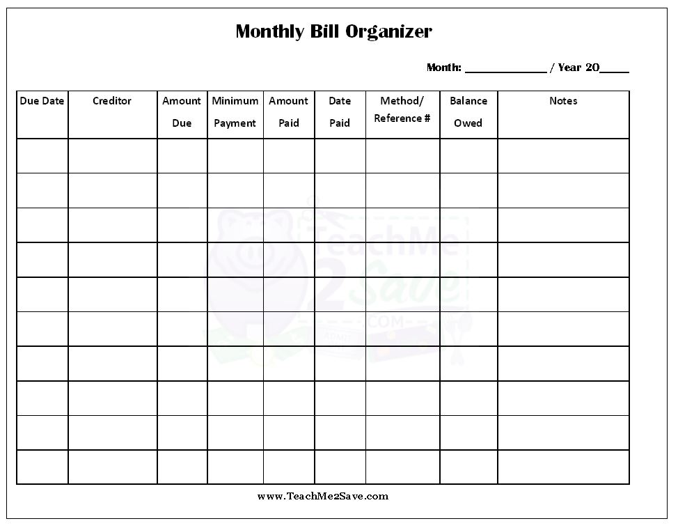 Free Printable Monthly Bill Organizer Funtastic Life