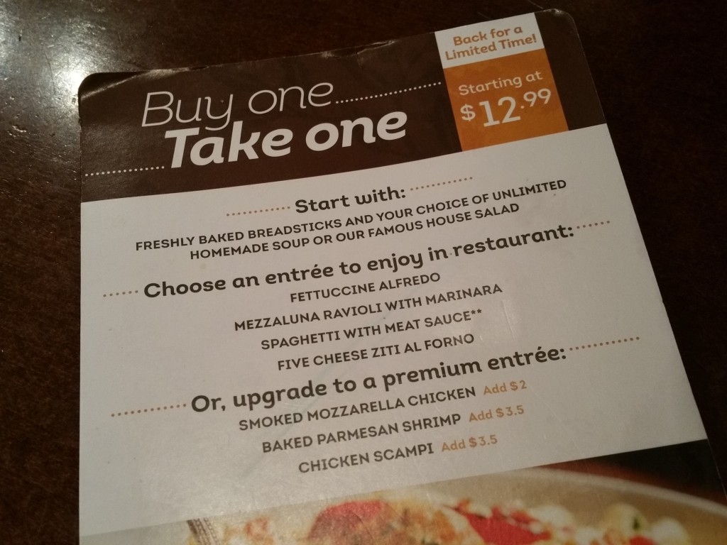 Olive Garden S Buy One Take One Offer Returns For Back To School