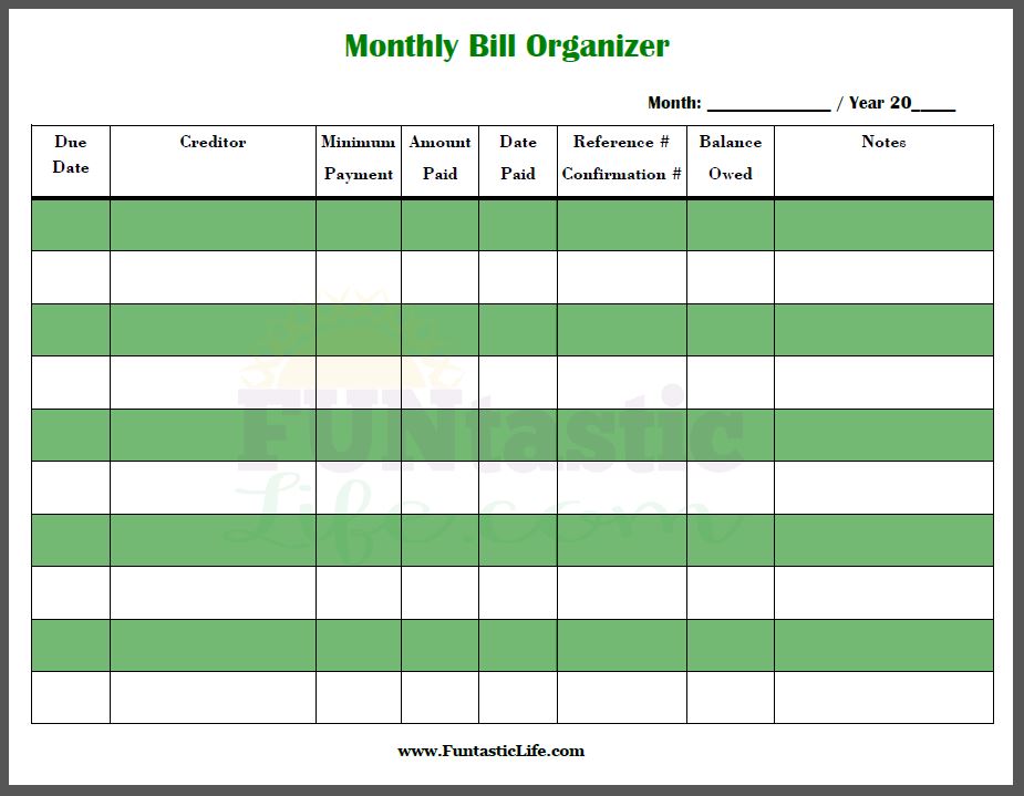 Download Your Free Bill Payment Organizer Home Printables