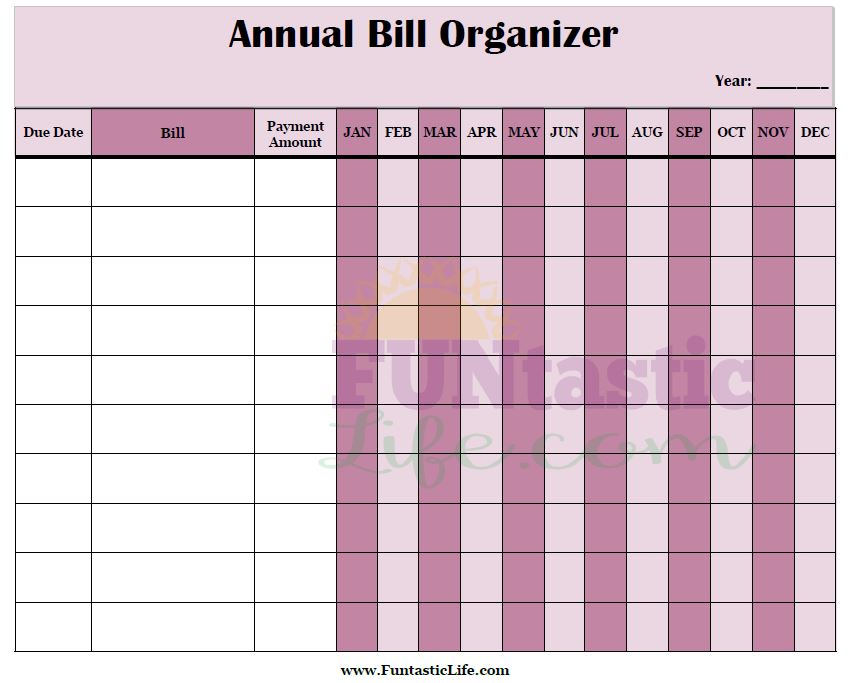 Annual Bill Organizer - FuntasticLife