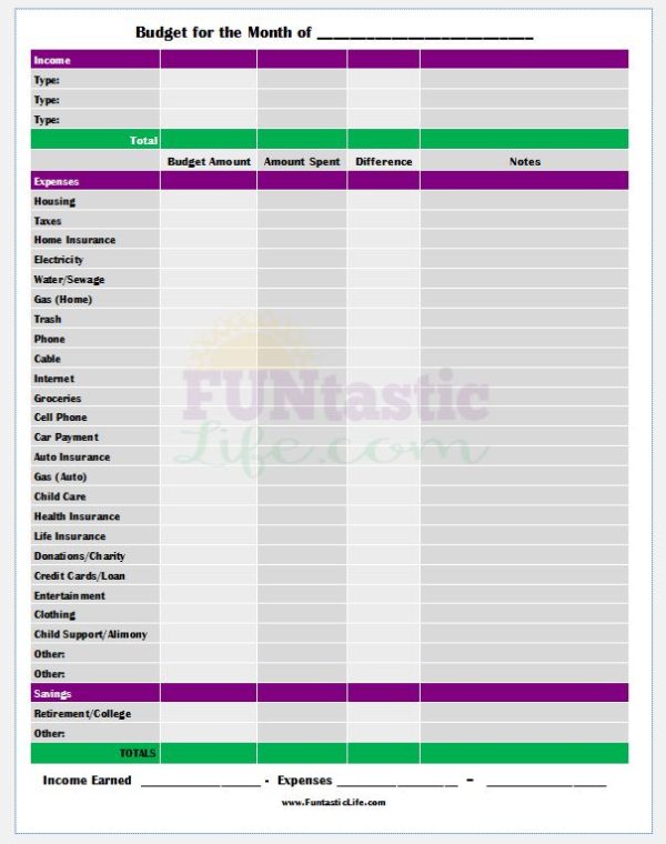 FREE Printable Monthly Budget Sheet - Funtastic Life