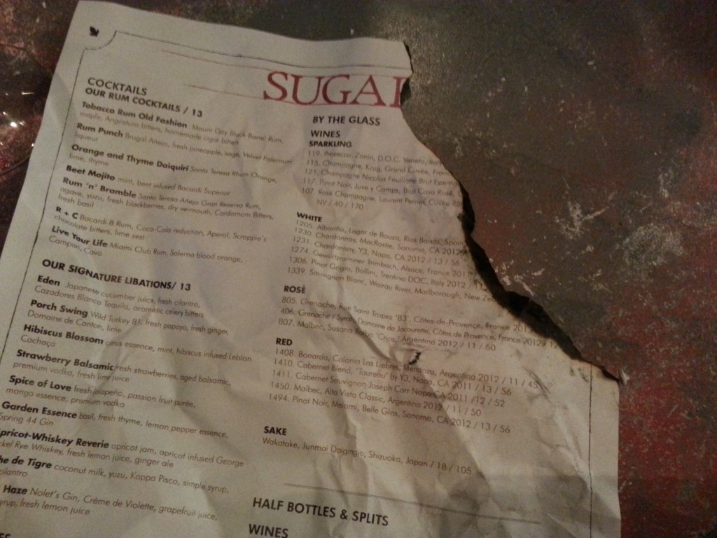 Sugar Cane Raw Bar Grill Burnt Menu