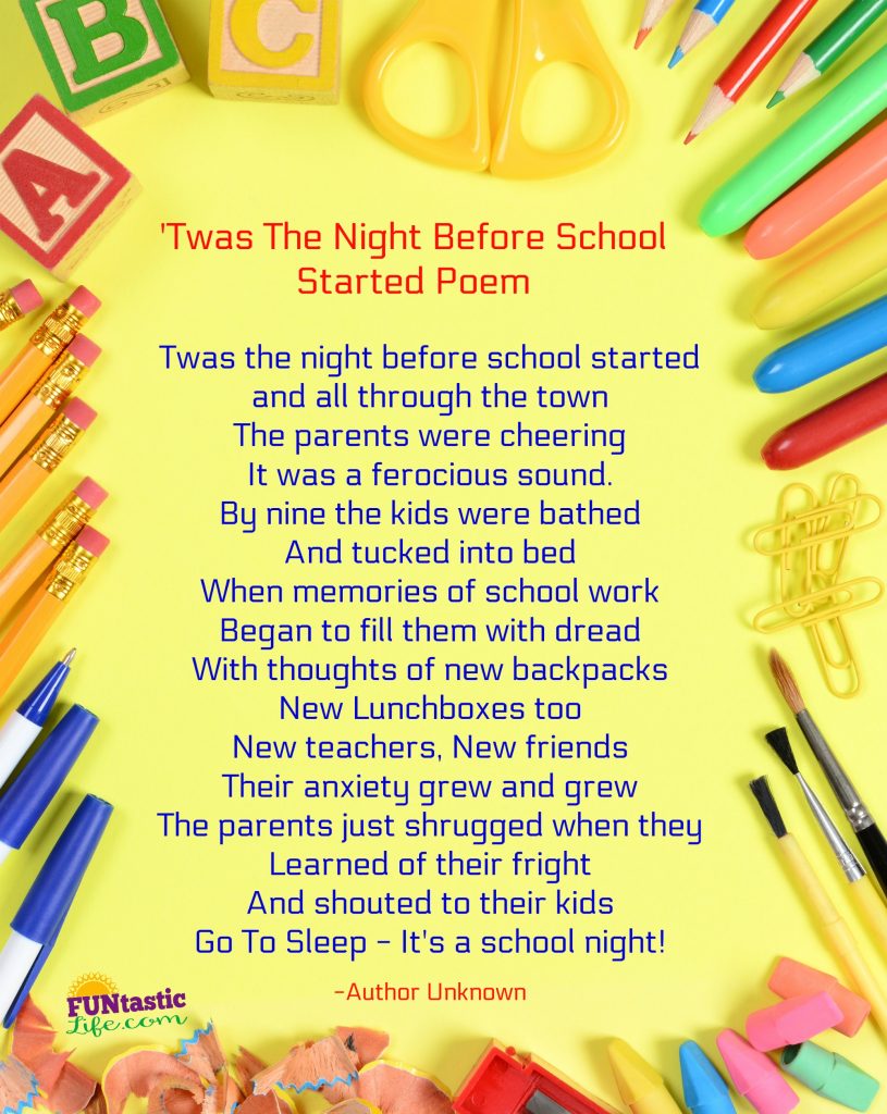 'Twas The Night Before School Started Poem