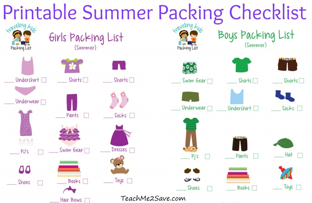 free printable summer packing checklist for girls and boys funtastic life