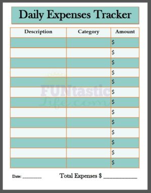 FREE Printable Daily Expenses Tracker - Funtastic Life