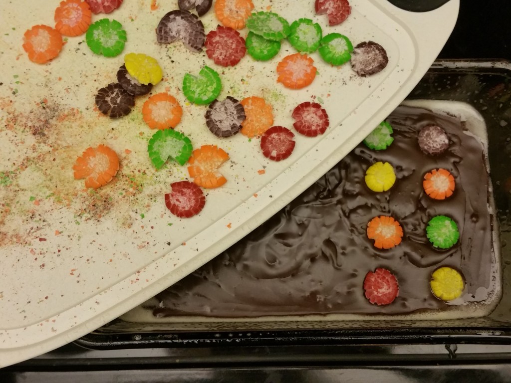 Adding Skittles to Fudge Squares