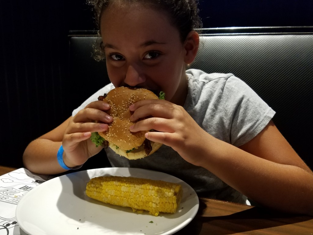 Eating a burger at Duffy's Sports Grill