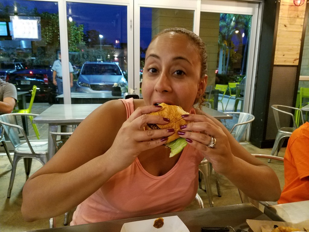 Leanette eating at BurgerFi