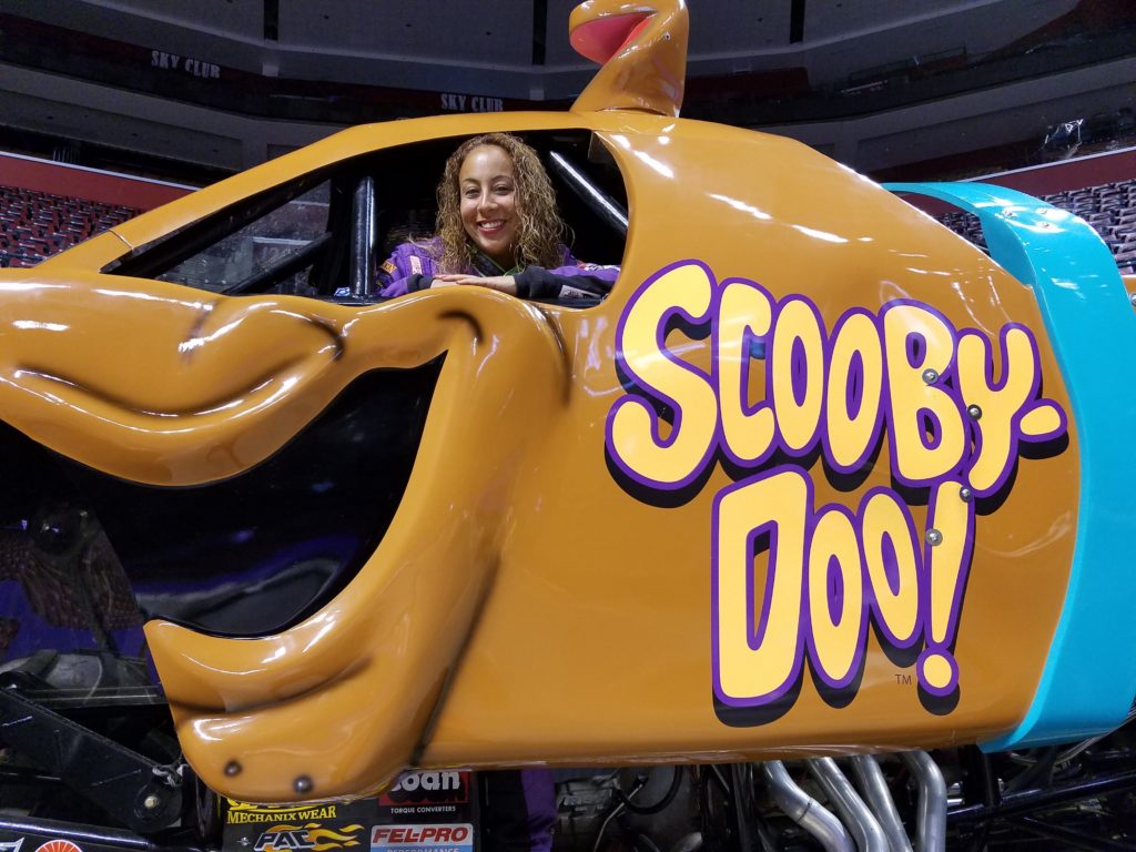 Leanette Fernandez inside the Scooby-Doo Monster Truck