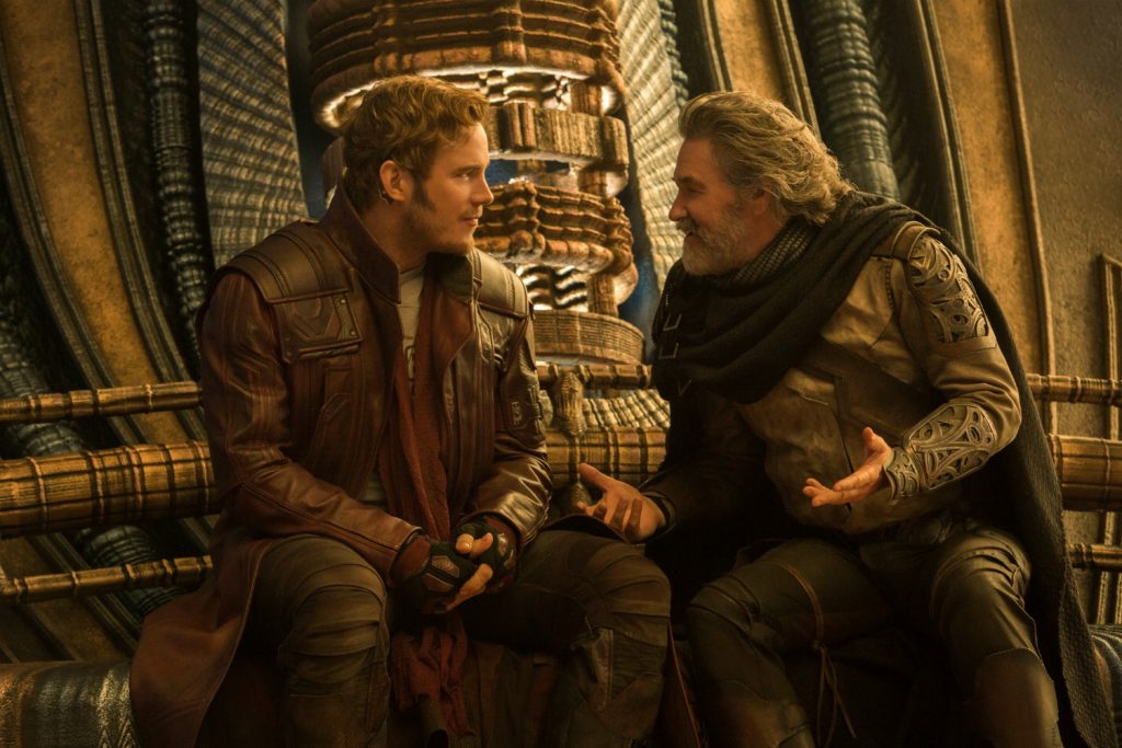 Guardians Of The Galaxy Vol. 2 L to R: Star-Lord/Peter Quill (Chris Pratt) and Ego (Kurt Russell) Ph: Chuck Zlotnick ©Marvel Studios 2017