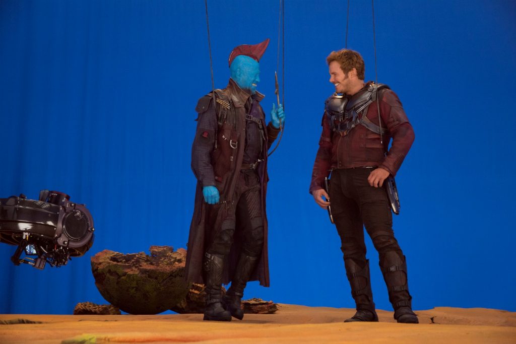 Guardians Of The Galaxy Vol. 2 L to R: Michael Rooker (Yondu) and Chris Pratt (Star-Lord) on set BTS Ph: Chuck Zlotnick ©Marvel Studios 2017