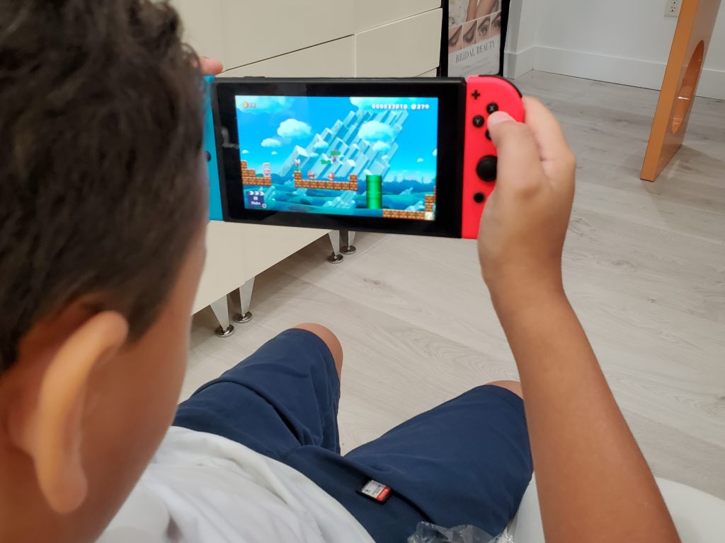 Boy playing a video game