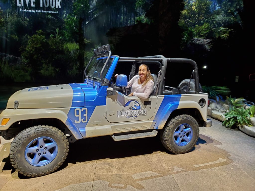 Woman in a jeep