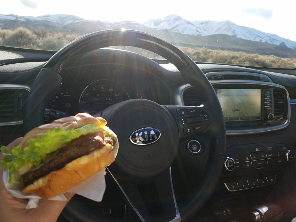 Hamburger in the car