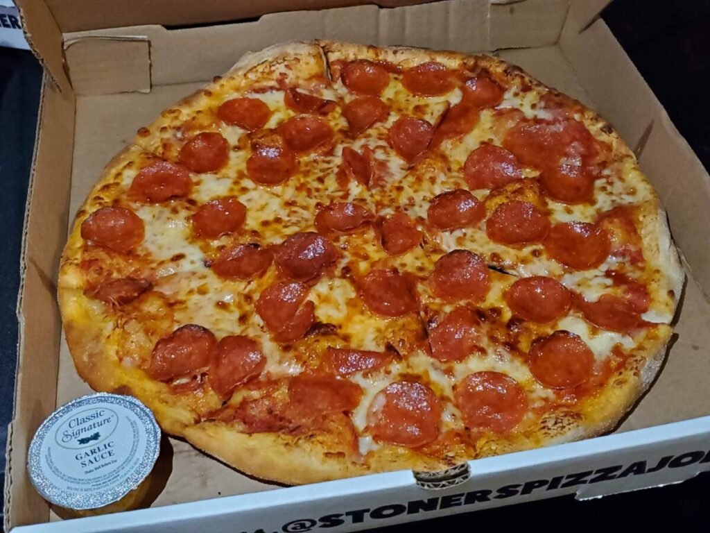 pepperoni pizza from Stoner's Pizza Joint